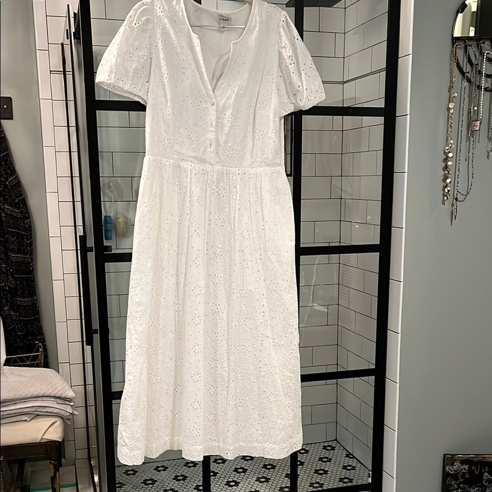 J. Crew White Eyelet Midi Dress